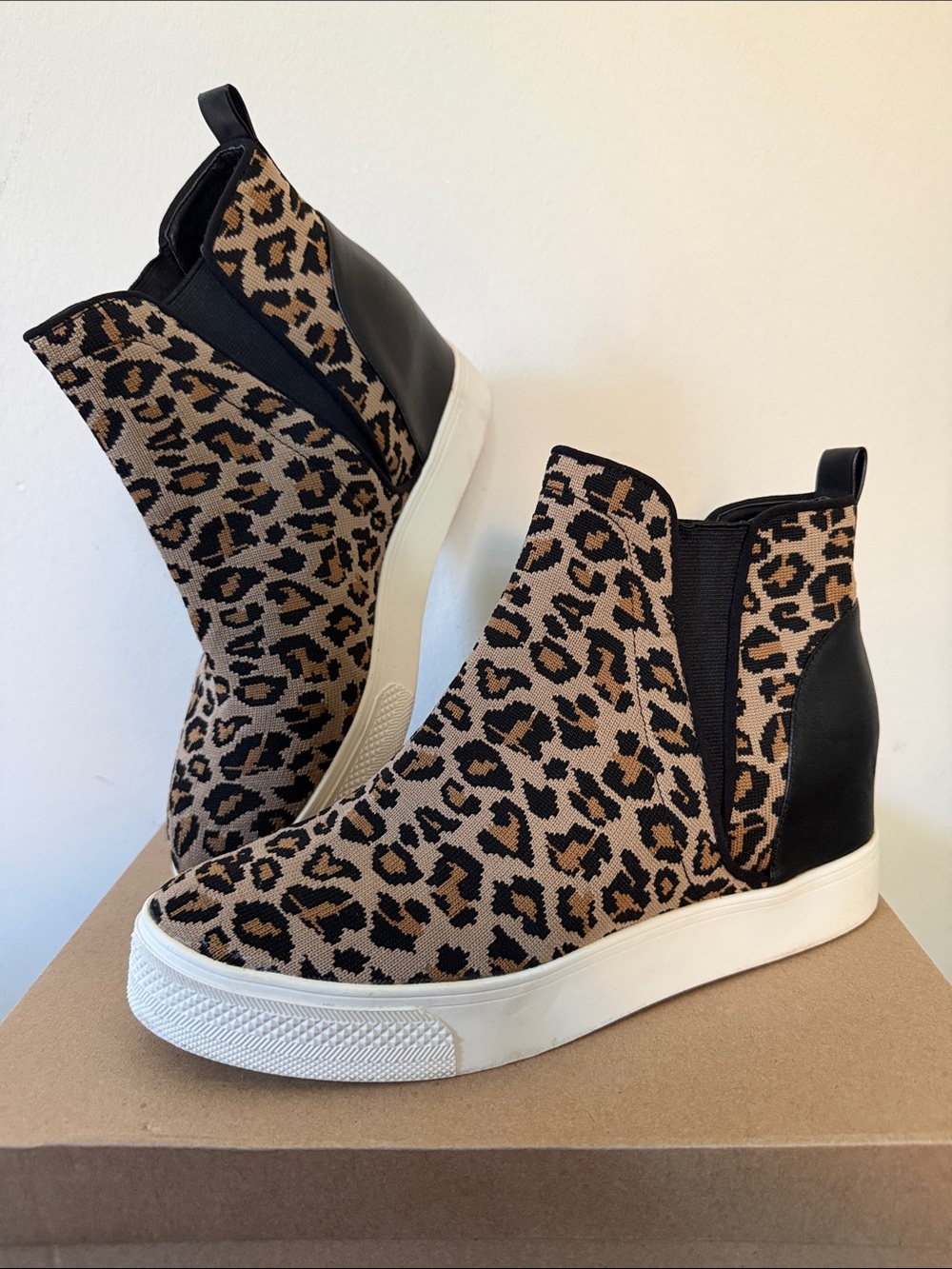 Steve Madden Leopard Knit High-Top Slip-On Wedge Sneakers